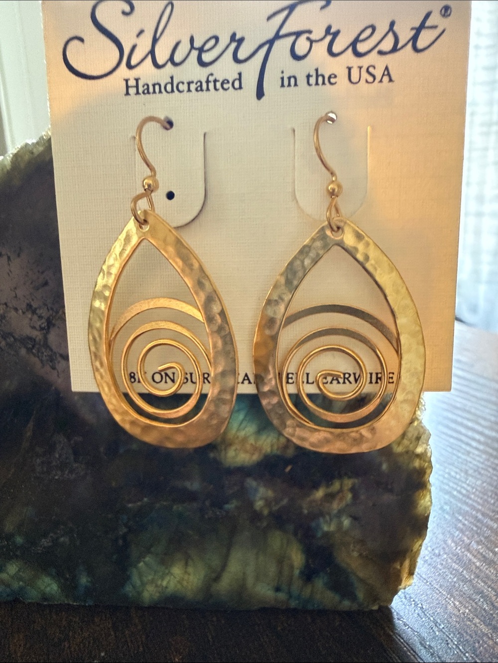 Silver Forest Gold Spiral Teardrop Earrings
